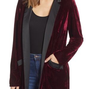 BB Dakota Velvet Blazer in Deep Red and Black